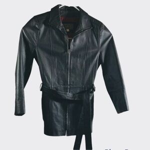 Croft & Barrow Womens Black Leather Full Zip Belted Jacket Size Small